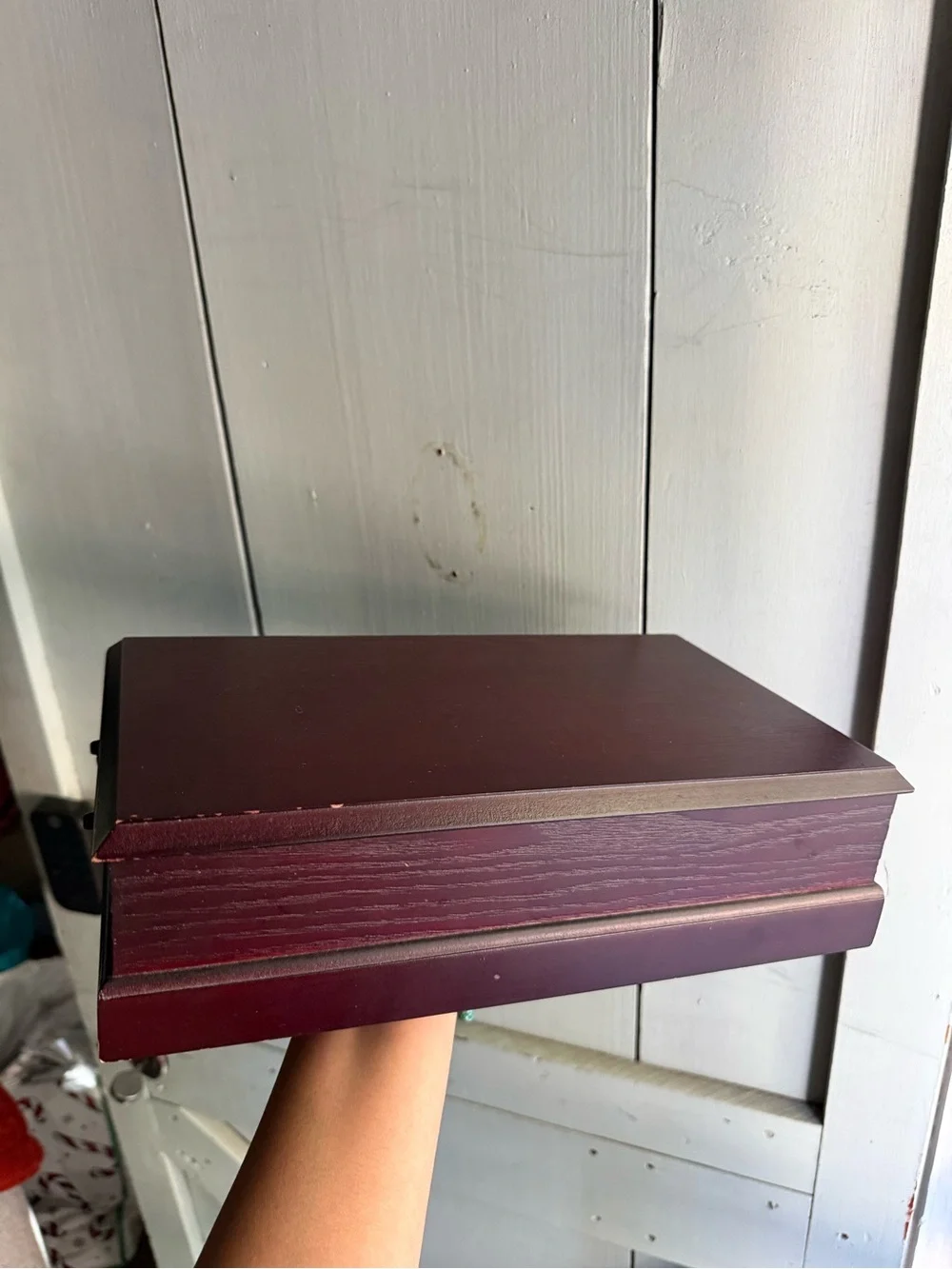 Wooden Tea or Jewelry Storage Box with 8 Compartments - Burgundy Red